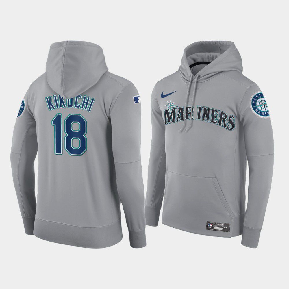Men Seattle Mariners #18 Kikuchi gray road hoodie 2021 MLB Nike Jerseys